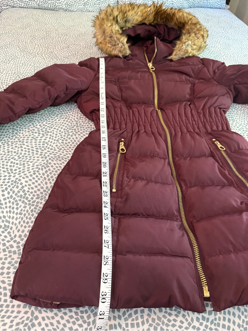 Laundry By Shelli Segal | Burgundy Faux-Fur Trim Puffer Coat - Picture 9 of 12